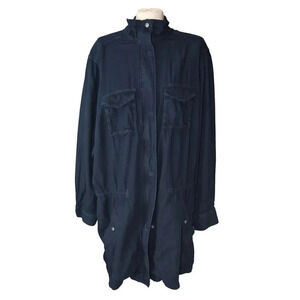 Avenue Denim Long Lightweight Utility Jacket Cotton Chambray Size 22 / 24 Navy